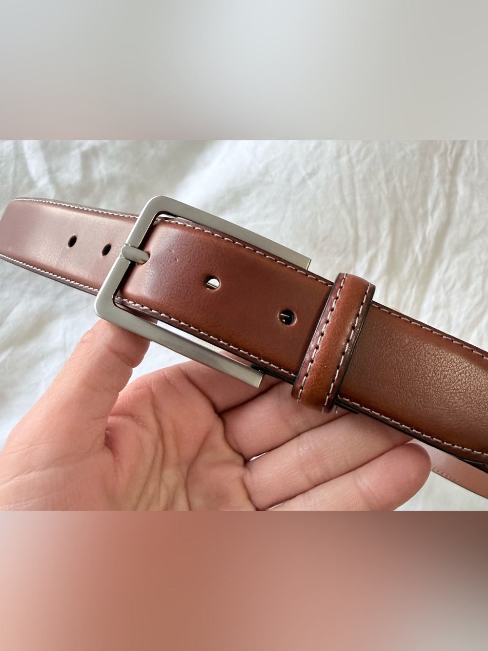 Duchamp London | Mens 38 | Brown Leather Dress Business Belt Silver Buckle